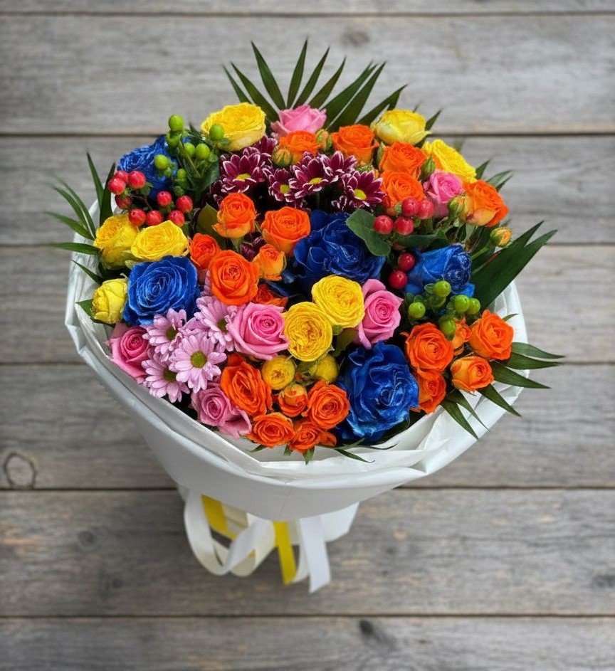 Букет цветов из: Розы и Хризантемы в Поселке дома отдыха Бекасово