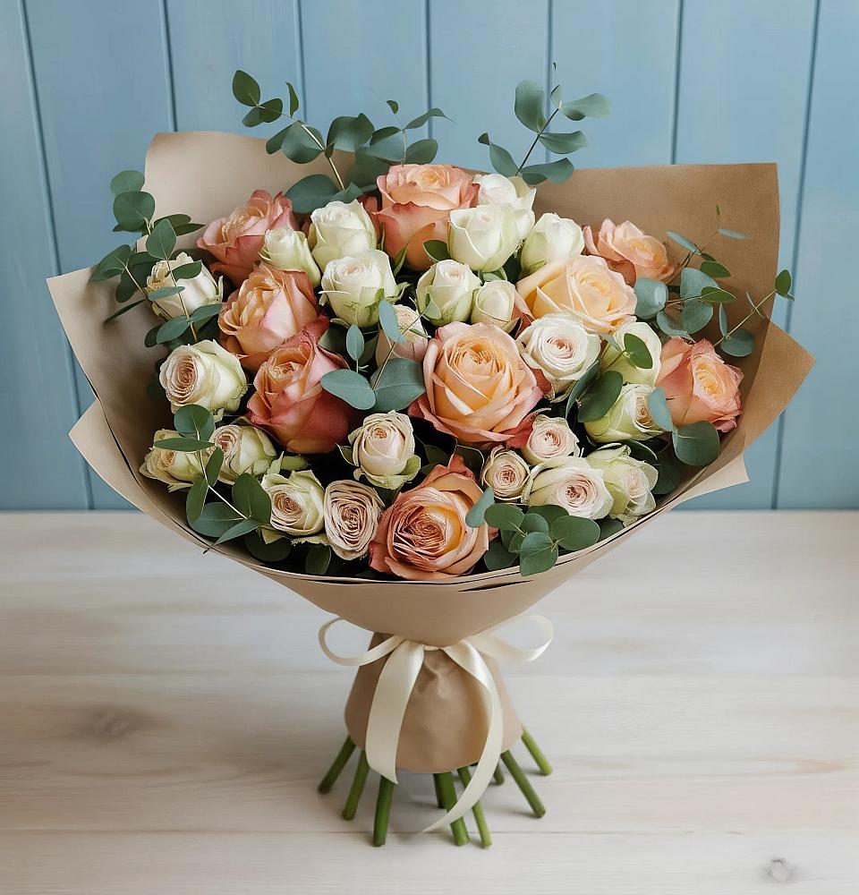 Букет цветов из: Альстромерии и Розы в Поселке дома отдыха Бекасово