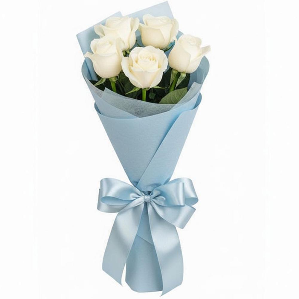 Букет 5 Белых роз Проуд в Поселке дома отдыха Бекасово