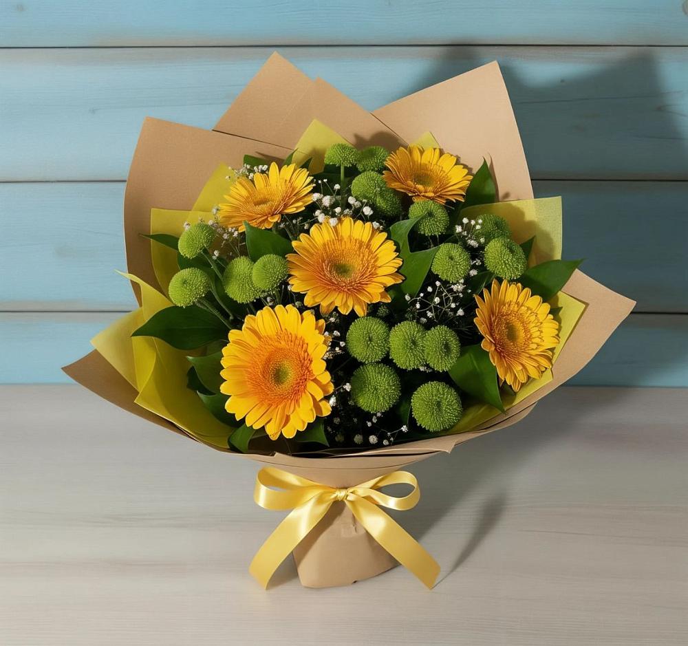 Букет цветов из: Герберы и Хризантемы в Поселке дома отдыха Бекасово