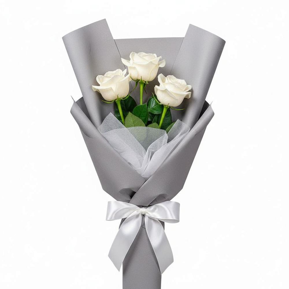 Букет 3 белые розы в Поселке дома отдыха Бекасово