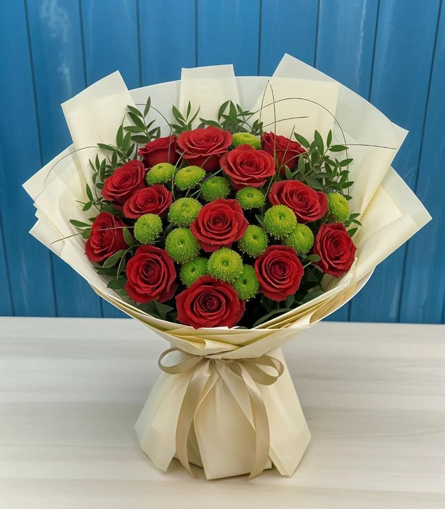 Букет цветов из: Розы и Хризантемы в Поселке дома отдыха Бекасово